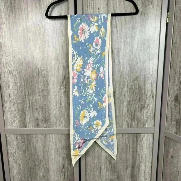 Bill Blass Scarf Blue Color Floral Print Rectangle Wraps around Neck - Picture 1 of 5